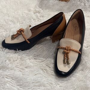 Chic Black and Cream Heels with Braided Detail